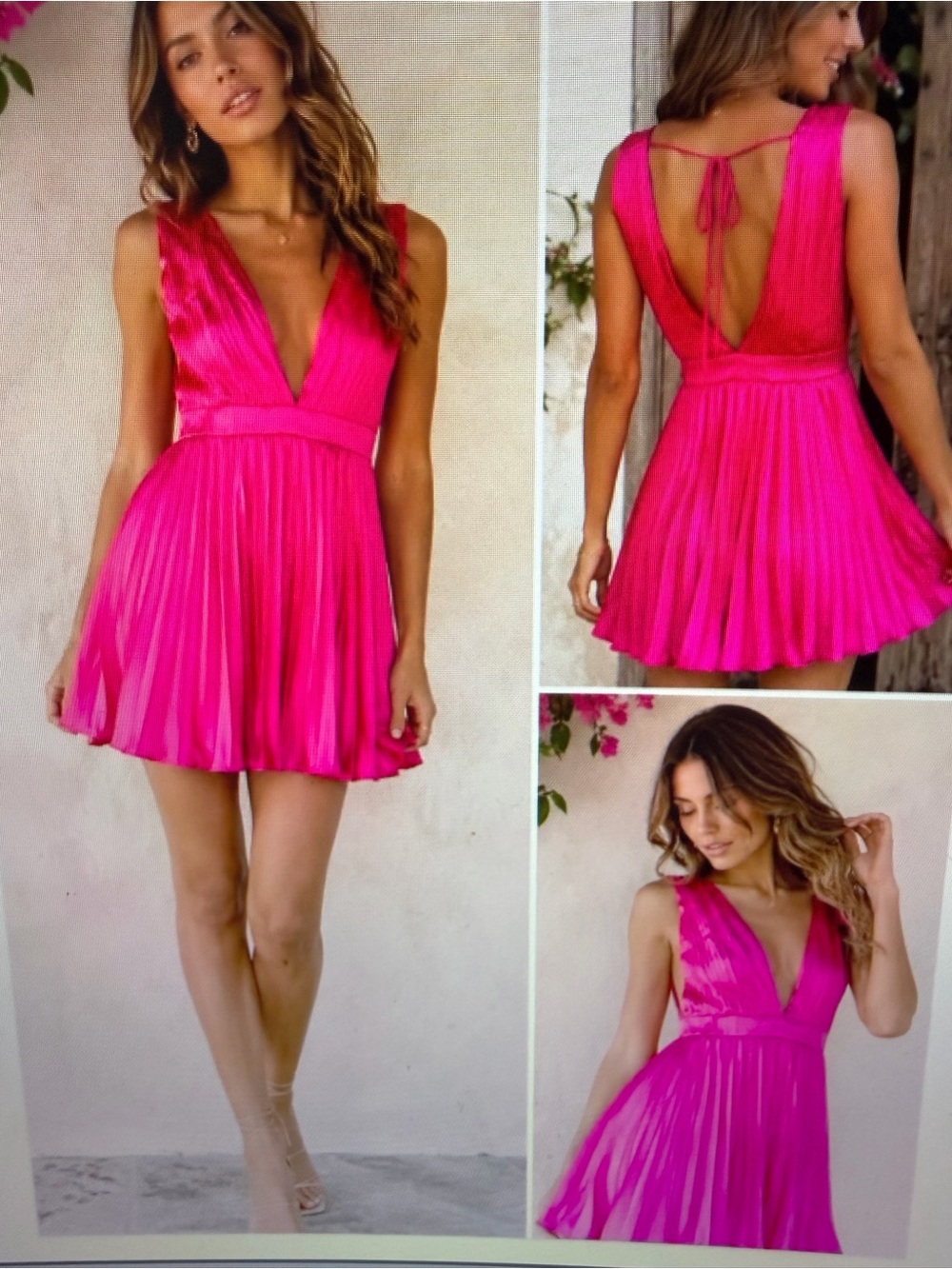 NWT Simply Jules Hot Pink Pleated Tie-Back Dress | Fuchsia | Size Medium